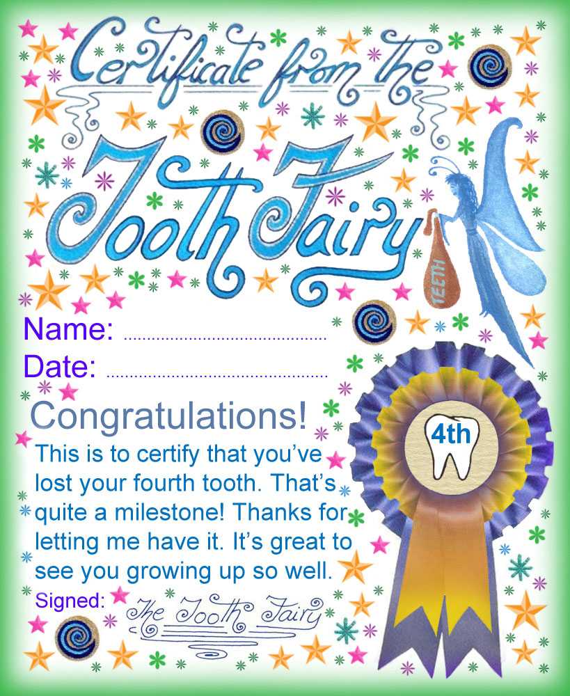 Tooth Fairy Certificate: Award For Losing Your Fourth Tooth With Tooth Fairy Certificate Template Free
