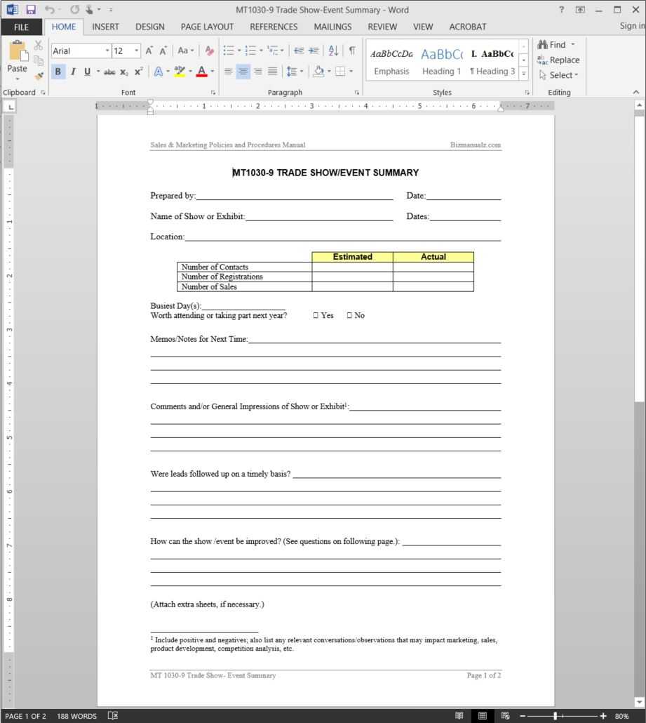 Trade Show Event Summary Template | Mt1030 9 In Post Event Evaluation Report Template