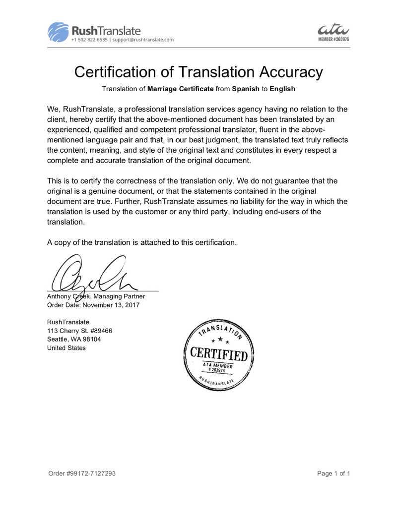 Translation Services For Birth Certificate Translation Template Uscis