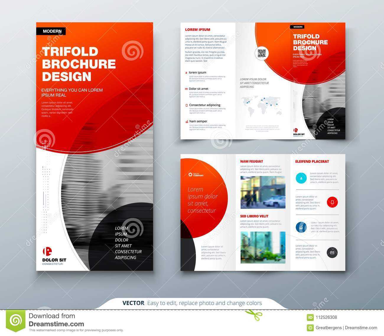 Tri Fold Brochure Design. Red Business Template For Tri Fold For 3 Fold Brochure Template Free