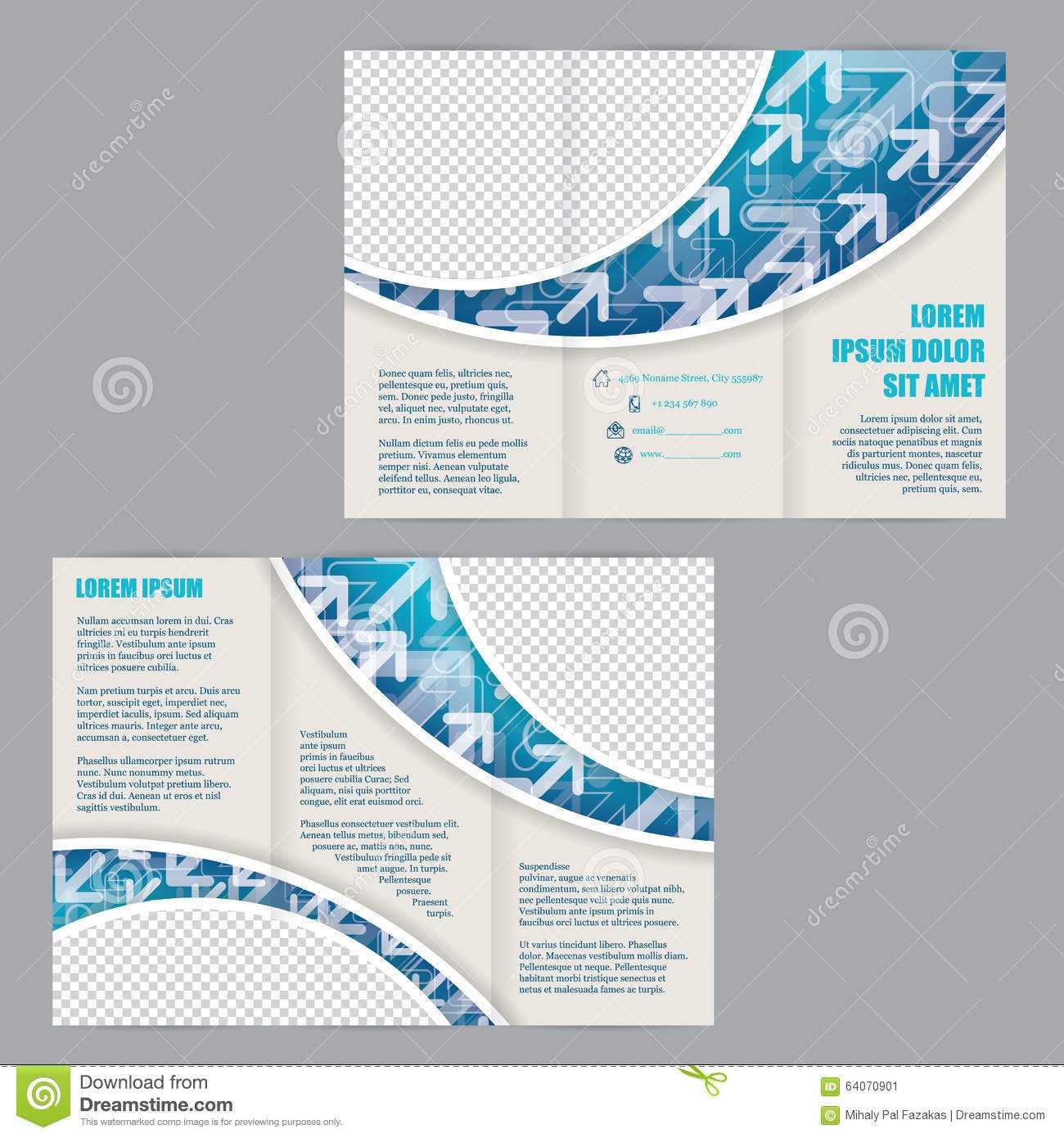 Tri Fold Flyer Template With Arrows On Blue Wave Stock Pertaining To Z Fold Brochure Template Indesign