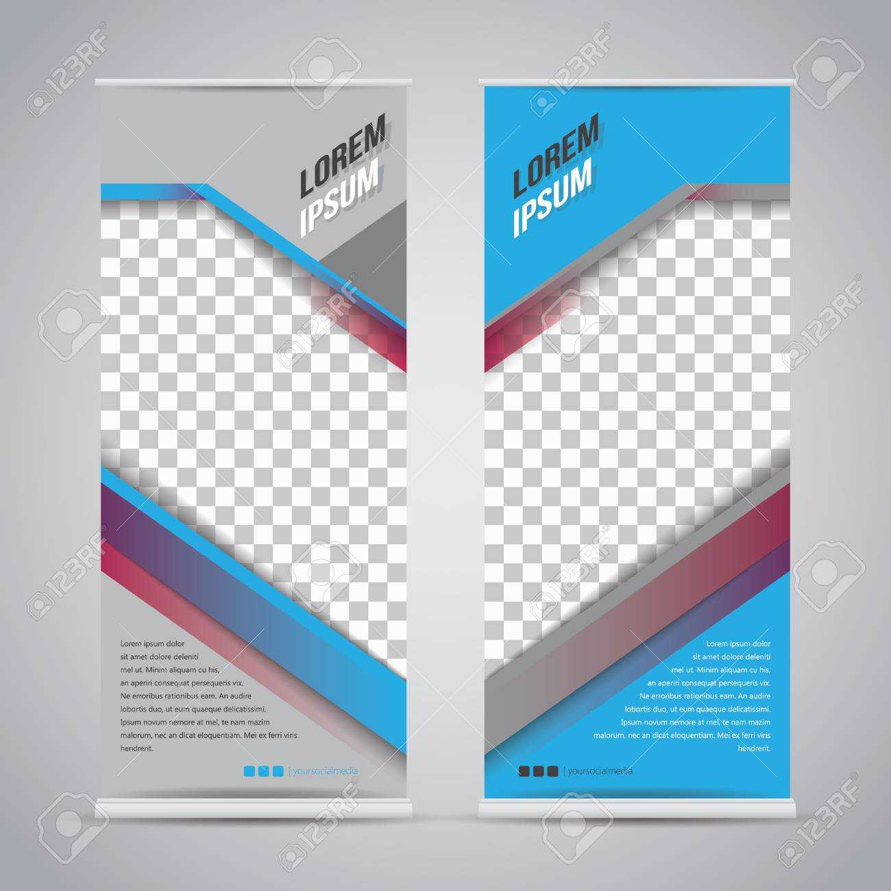 Twin Blue Roll Up Banner Stand Design Template Within Banner Stand Design Templates
