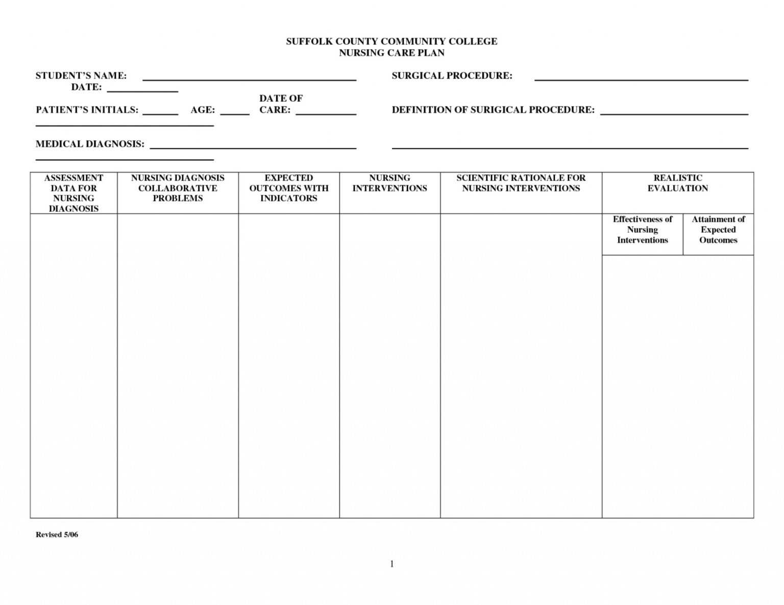 Nursing Care Plan Template Word