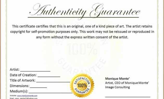 Unique Certificate Of Authenticity Template Free Ideas intended for Certificate Of Authenticity Template