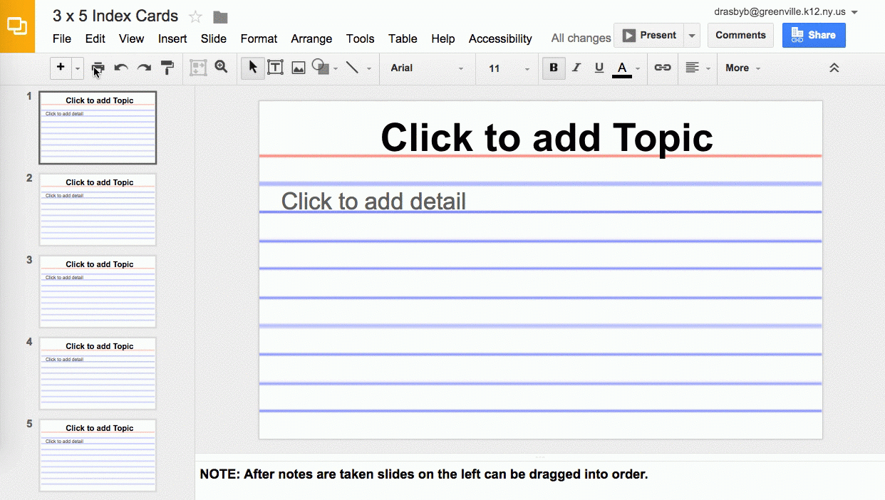 Using Google Slides To View Multiple Slides As One Sheet Pertaining To Google Docs Index Card Template