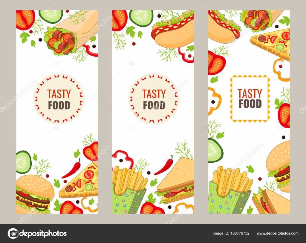 Vector Cartoon Flat Fast Food Banner Template Set — Stock Within Food Banner Template