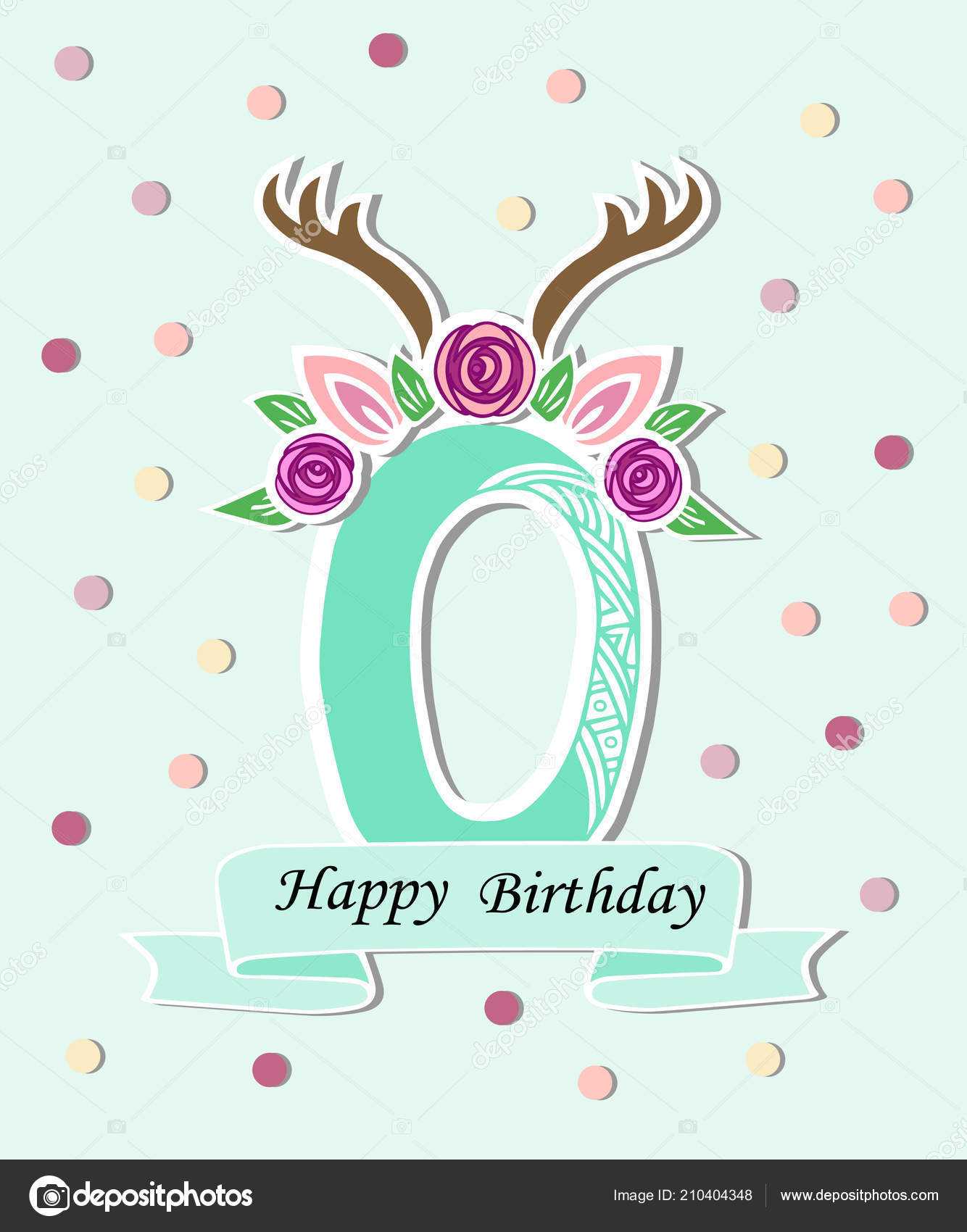 Vector Illustration Number Zero Deer Headband Template In Headband Card Template