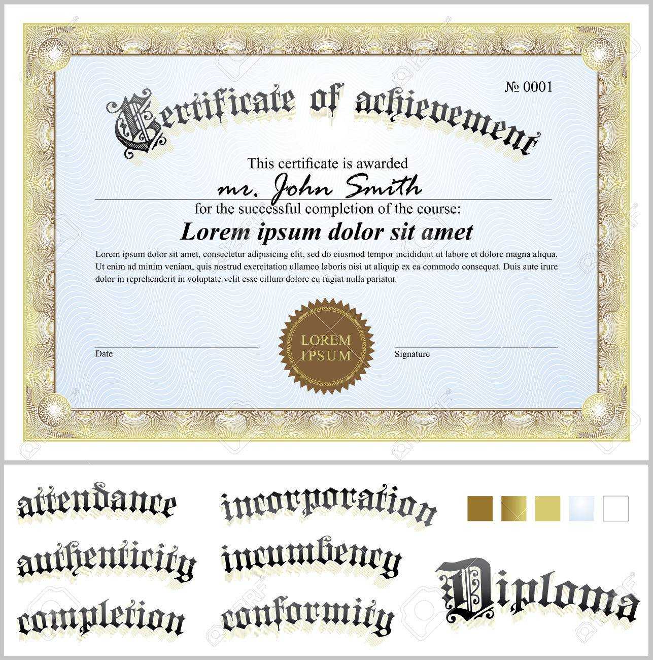 Vector Illustration Of Gold Certificate Template Horizontal.. Within Commemorative Certificate Template