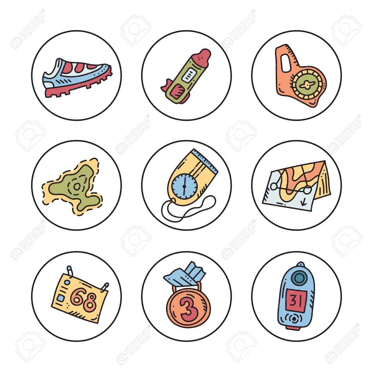 Vector Illustration Of Sport Orienteering Isolated Elements:.. Intended For Orienteering Control Card Template