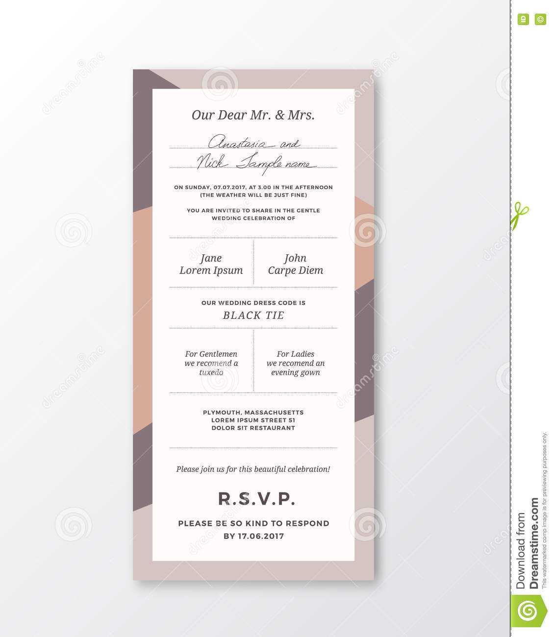 Vector Wedding Invitation Template. Modern Typography And Throughout Marriage Advice Cards Templates