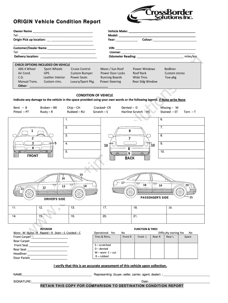 Vehicle Condition Report – Fill Online, Printable, Fillable In Truck Condition Report Template