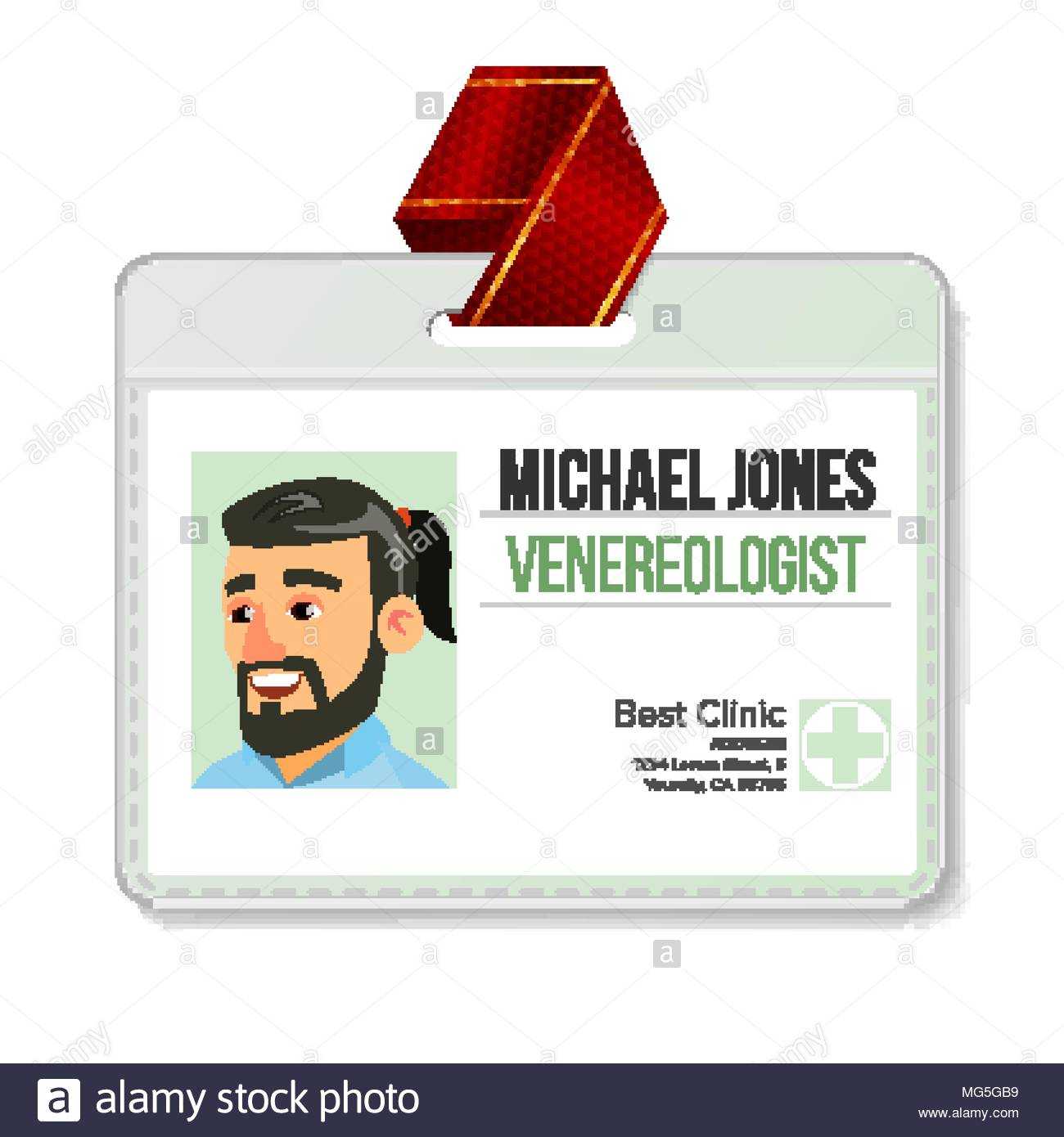 Venereologist Identification Badge Vector. Man. Id Card Inside Hospital Id Card Template