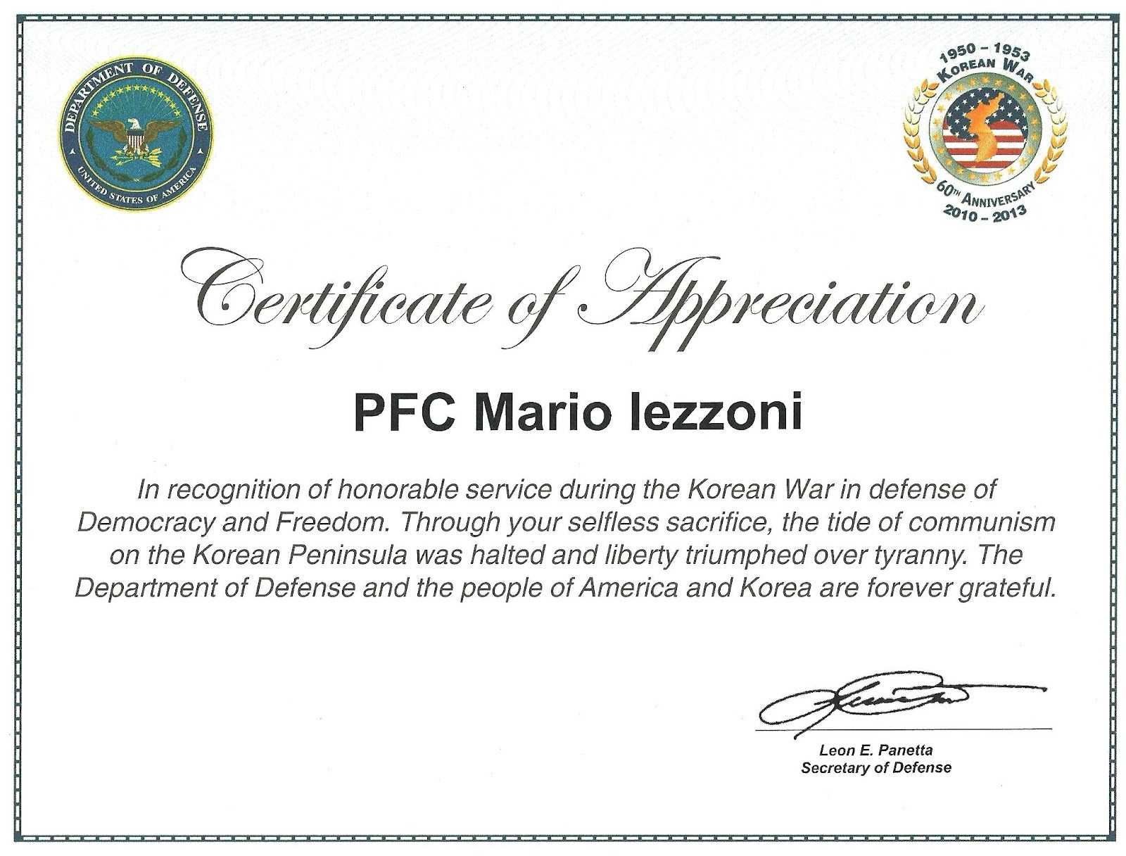 Veteran Certificate Of Appreciation Printable Related Intended For Army Certificate Of Appreciation Template