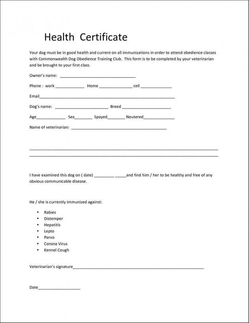 Veterinary Health Certificate Template Pet Health For Veterinary Health Certificate Template