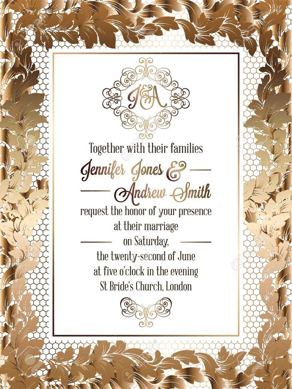 Vintage Baroque Style Wedding Invitation Card Template.. Elegant.. Pertaining To Invitation Cards Templates For Marriage