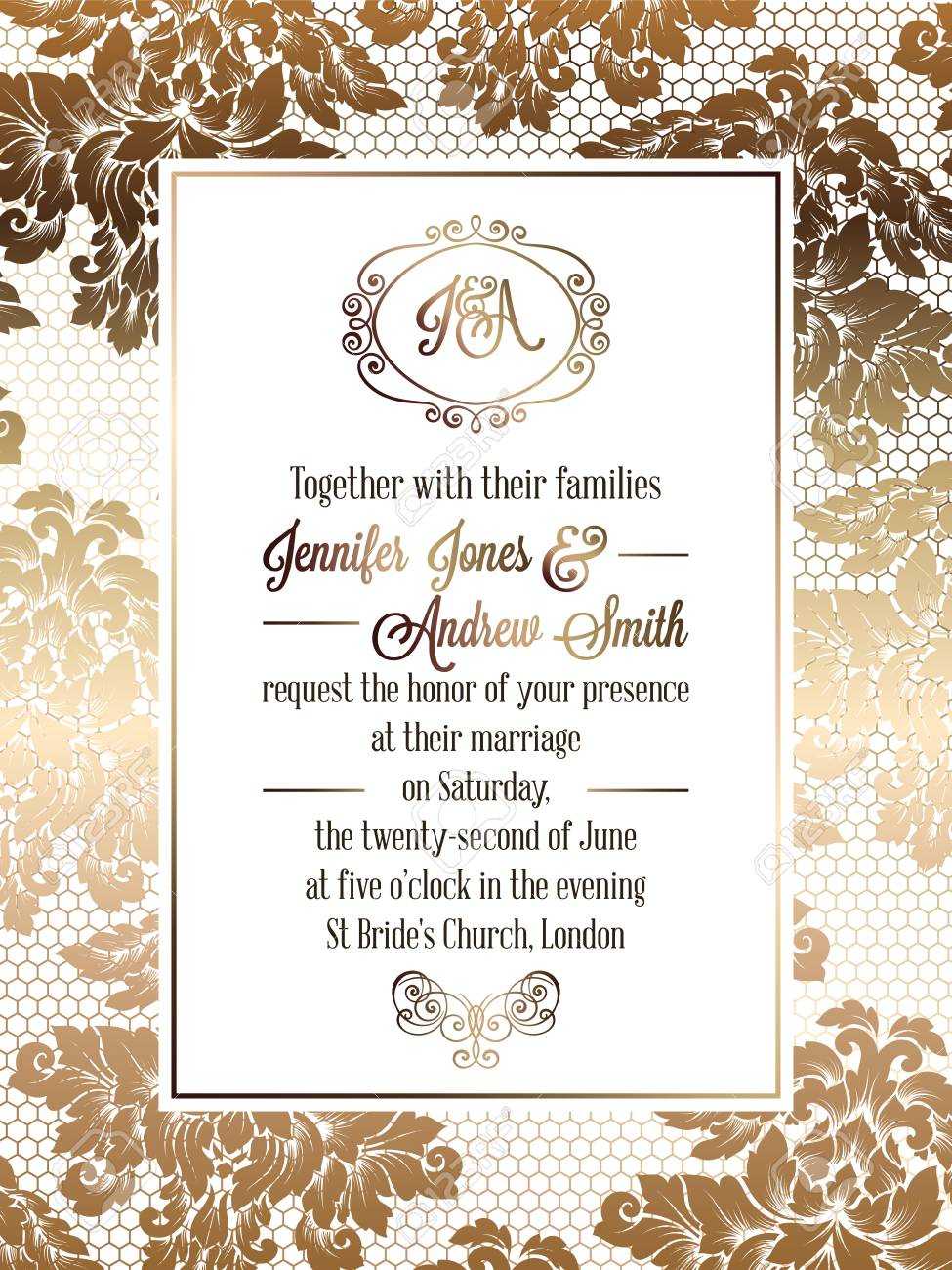 Vintage Baroque Style Wedding Invitation Card Template.. Elegant.. Throughout Invitation Cards Templates For Marriage