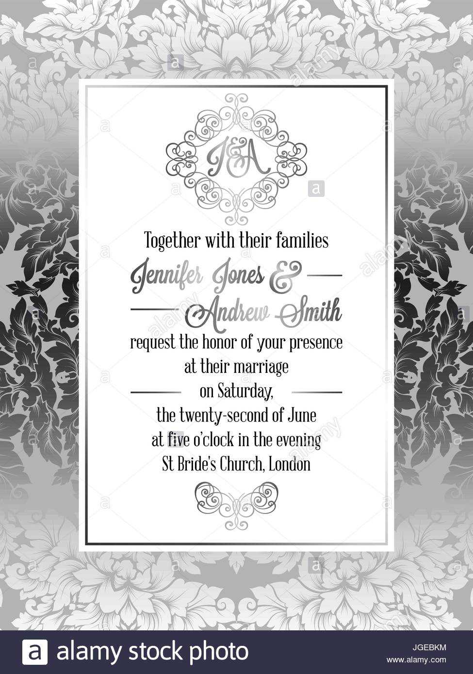 Vintage Baroque Style Wedding Invitation Card Template In Church Wedding Invitation Card Template