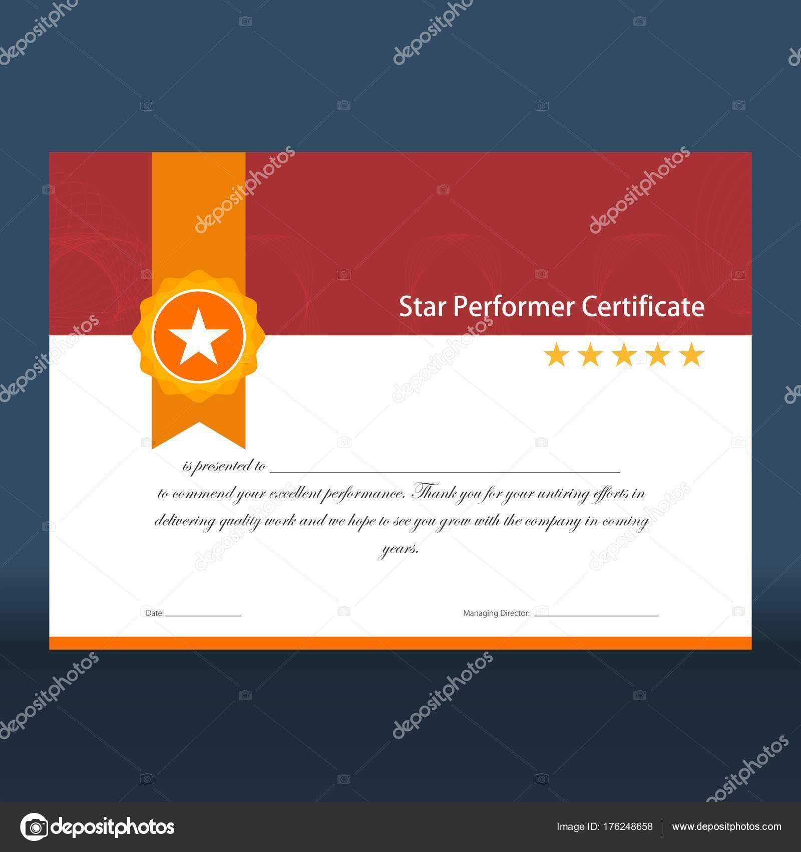 Vintage Red And Gold Star Performer Certificate — Stock With Star Performer Certificate Templates