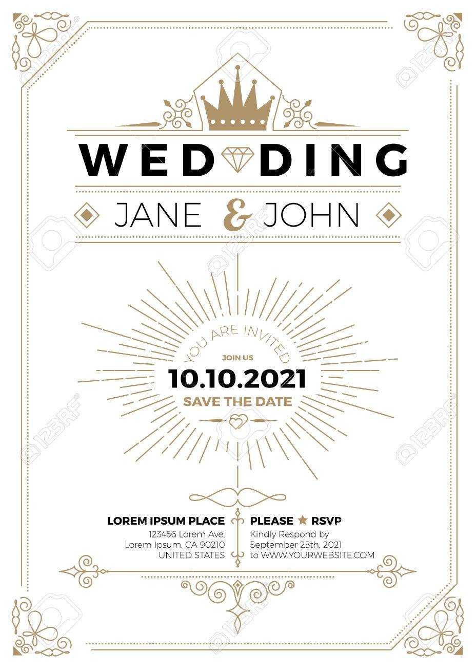 Vintage Wedding Invitation Card A5 Size Frame Layout Print Template With Wedding Card Size Template