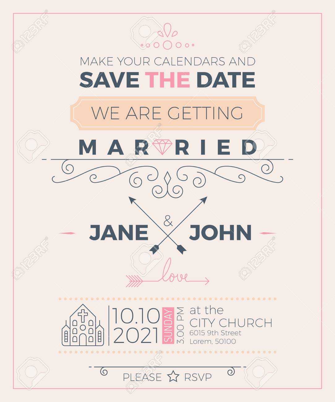 Vintage Wedding Invitation Card Template With Clean & Simple.. With Regard To Church Invite Cards Template