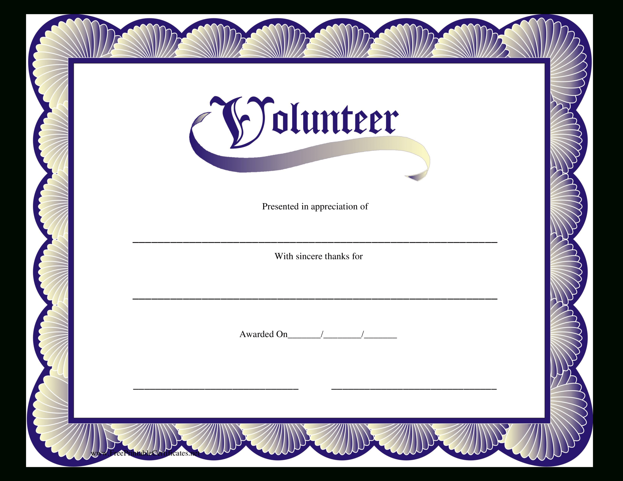 Volunteer Certificate | Templates At Allbusinesstemplates In Volunteer Of The Year Certificate Template