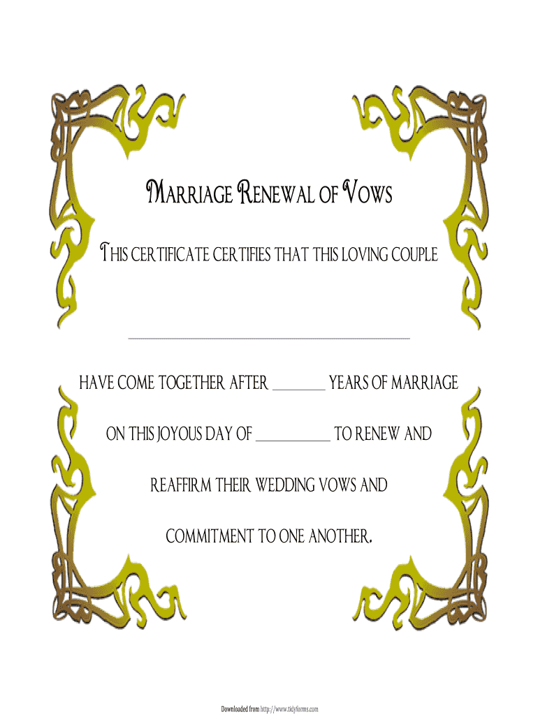 Vow Renewal Certificate Templates – Fill Online, Printable Throughout Blank Marriage Certificate Template