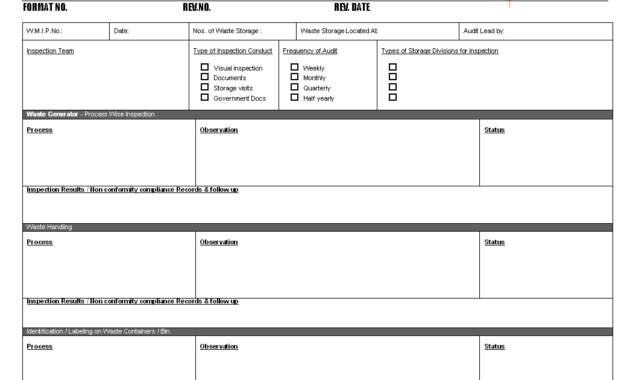 Waste Management Inspection Plan - intended for Waste Management Report Template