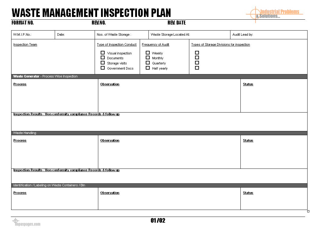Waste Management Inspection Plan – Intended For Waste Management Report Template