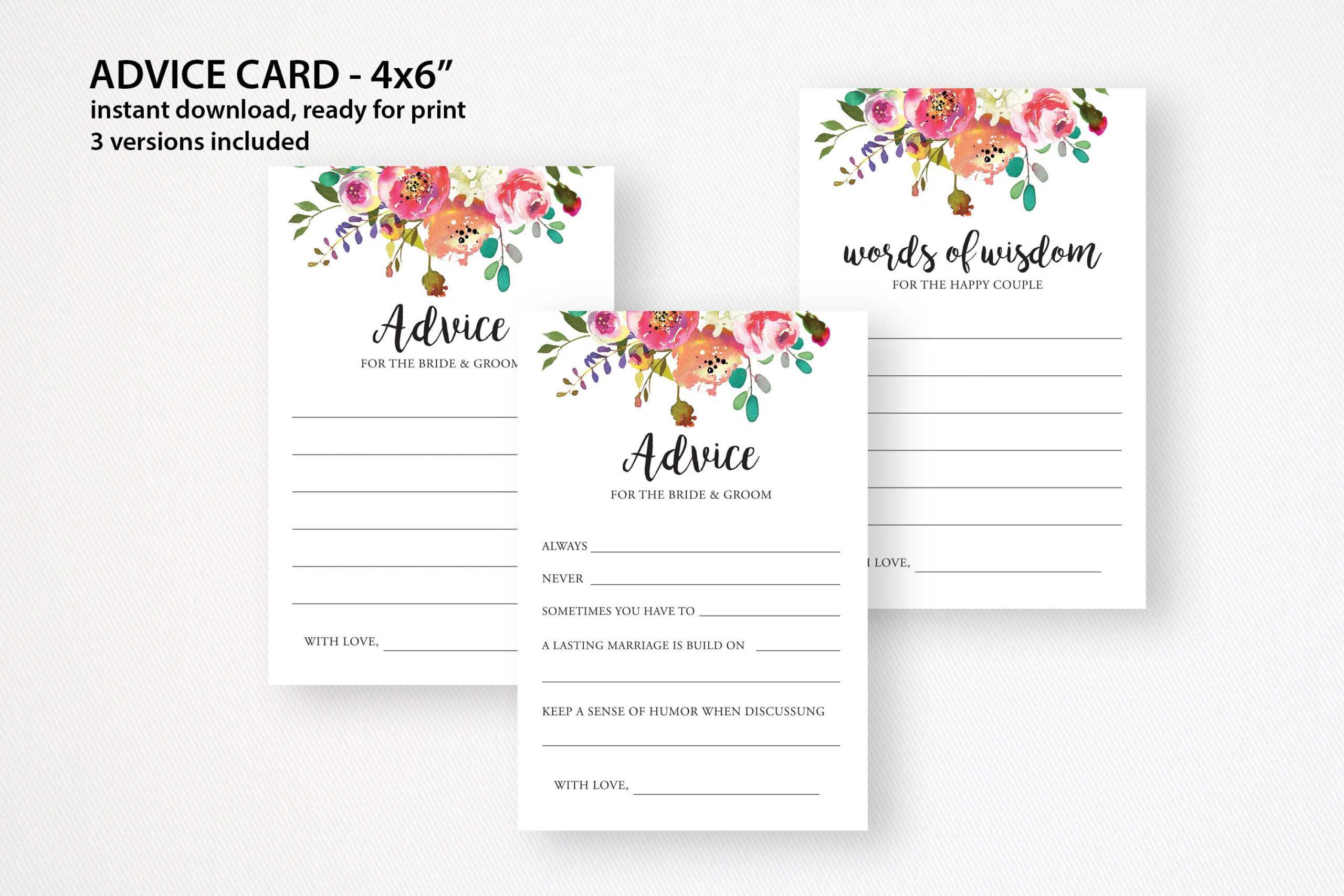 Wedding Advice Card. Words Of Wisdom. Bridal Shower Advice. Wedding Cards.  Advice For Bride And Groom. Advice Card Pdf Regarding Marriage Advice Cards Templates