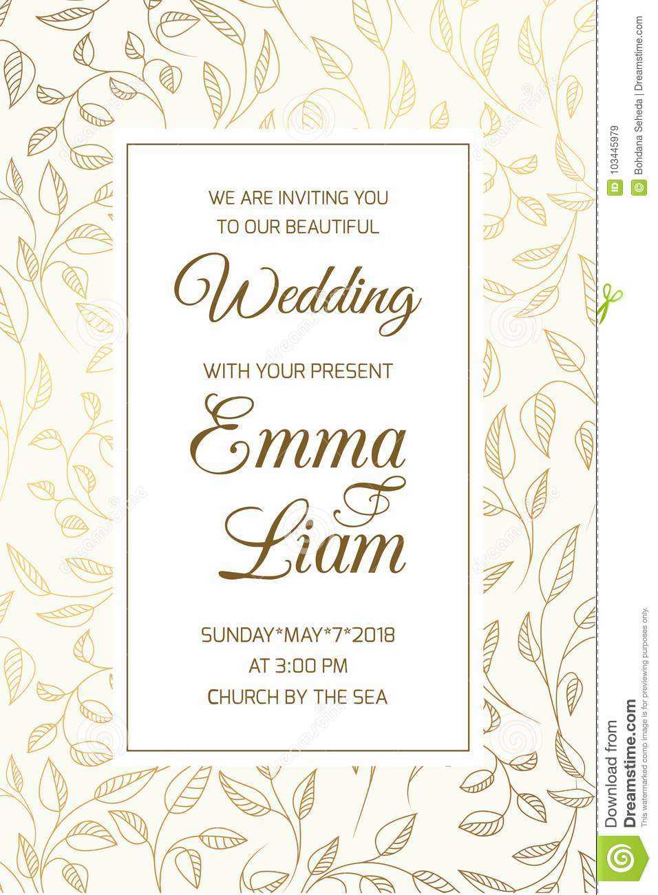 Wedding Invitation Card Template Swirl Leaves Gold Stock With Free Printable Wedding Rsvp Card Templates