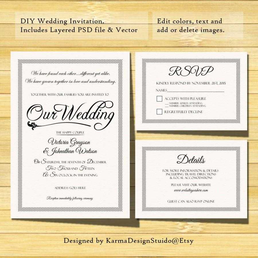 Wedding Invitation Template – Instant Download – Printable For Template For Rsvp Cards For Wedding