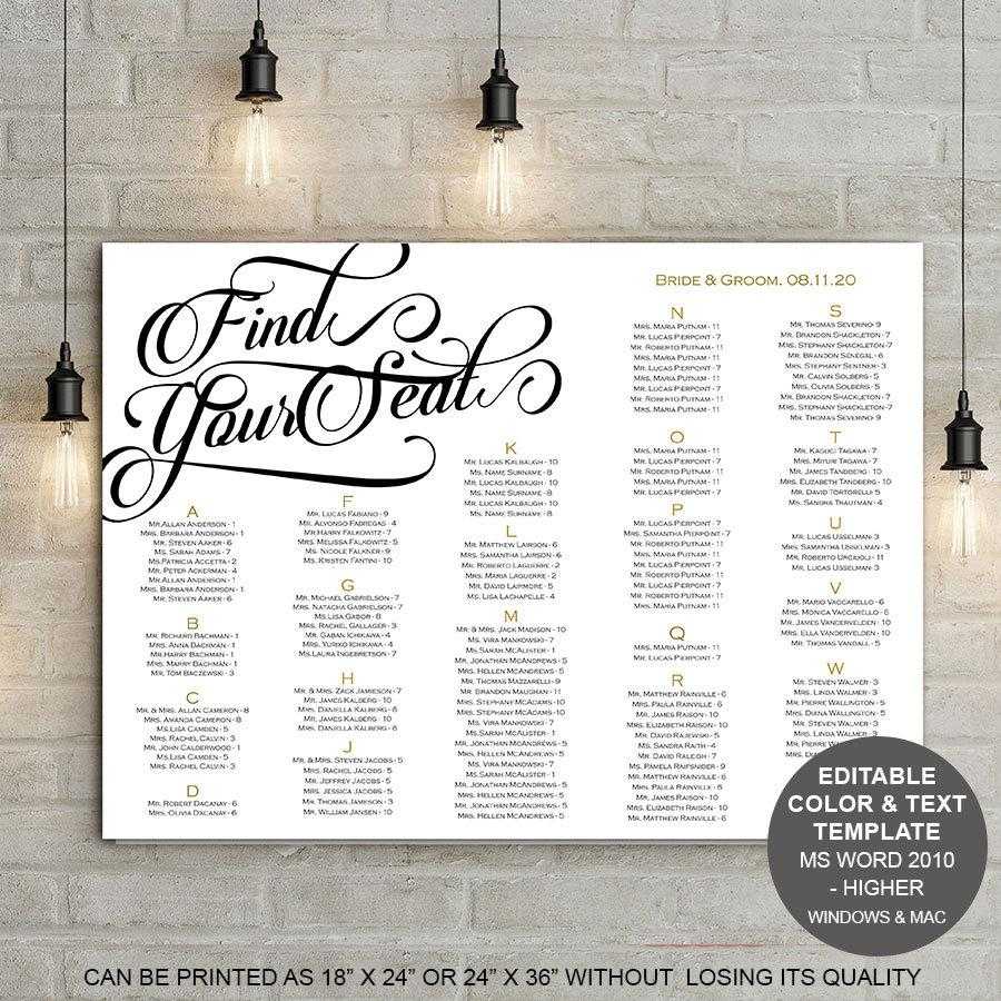 Wedding Seating Chart, Template, Printable, Seating Chart Pertaining To Wedding Seating Chart Template Word