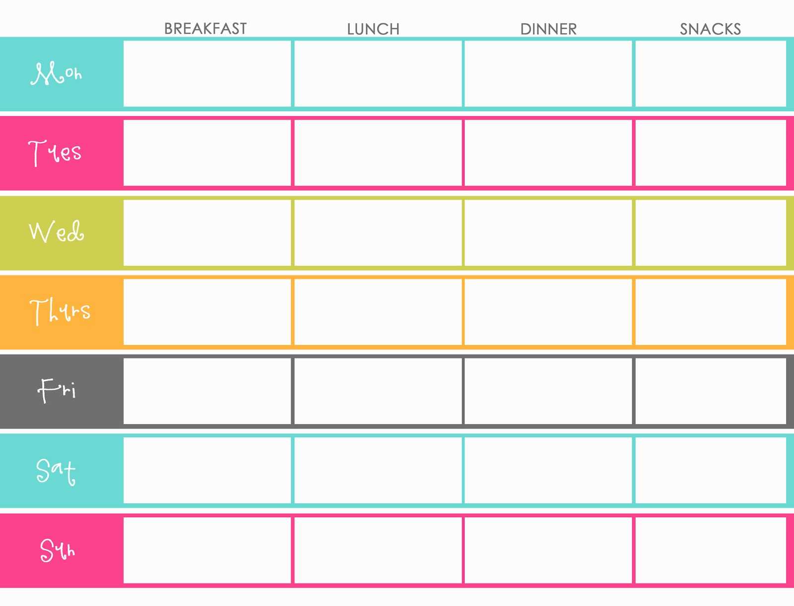 Weekly Meal Planner For Family Templates | Printable Weekly For Meal Plan Template Word