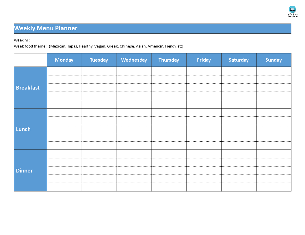 Weekly Menu Template Templates Printable Free Planner Regarding Blank Html Templates Free Download