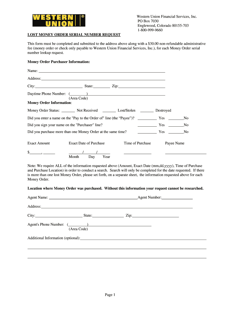Western Union Form - Fill Online, Printable, Fillable, Blank Throughout Blank Money Order Template