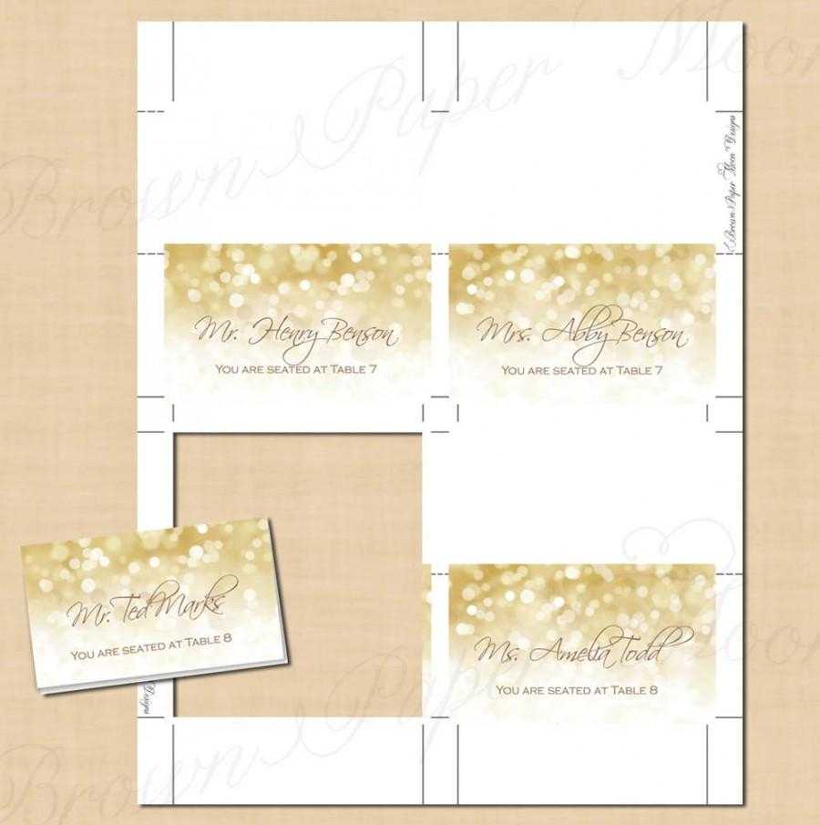 White Gold Sparkles Place Card Tent (Fold To 3.5X2): Text For Table Place Card Template Free Download