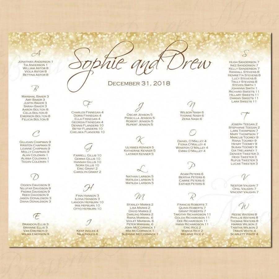 White Gold Sparkles Seating Chart Poster, Table Number With Wedding Seating Chart Template Word