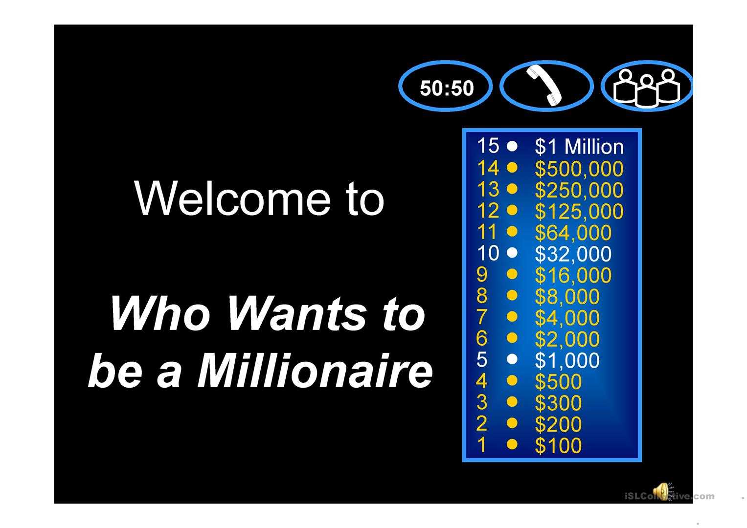 Who Wants To Be A Millionaire – English Esl Powerpoints In Who Wants To Be A Millionaire Powerpoint Template