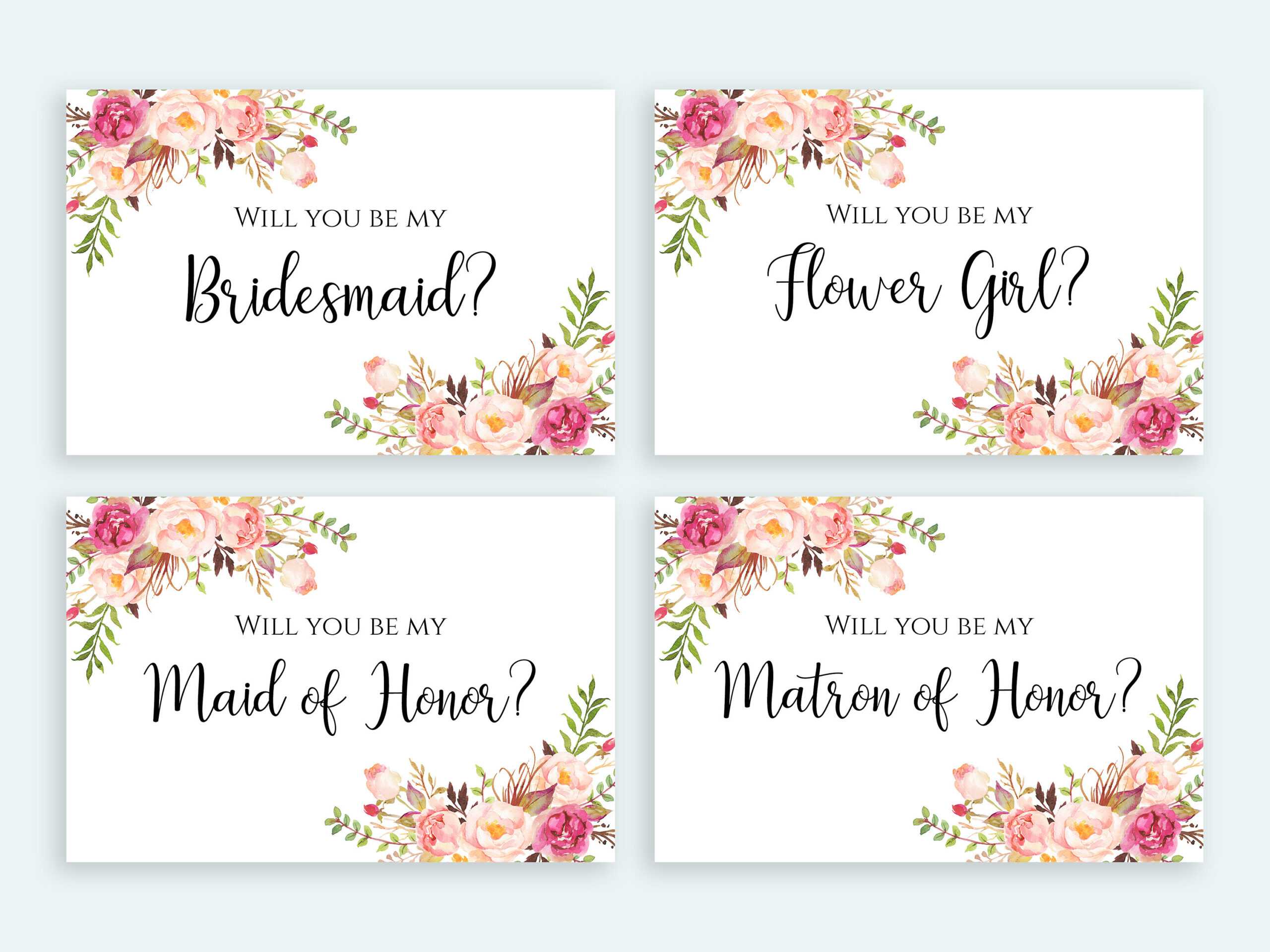 Will You Be My Bridesmaid Card Printable Set Floral Cards Multipack Flower  Girl Invitation Pack Digital Download Pdf Jpeg Template Print With Regard To Will You Be My Bridesmaid Card Template