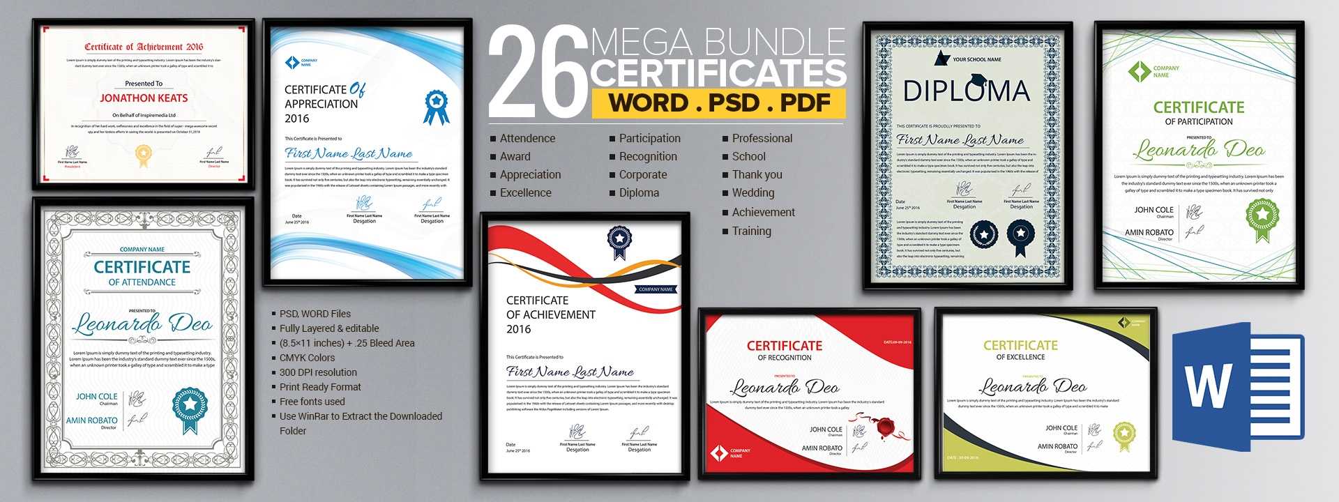 Word Certificate Template – 53+ Free Download Samples Intended For Attendance Certificate Template Word