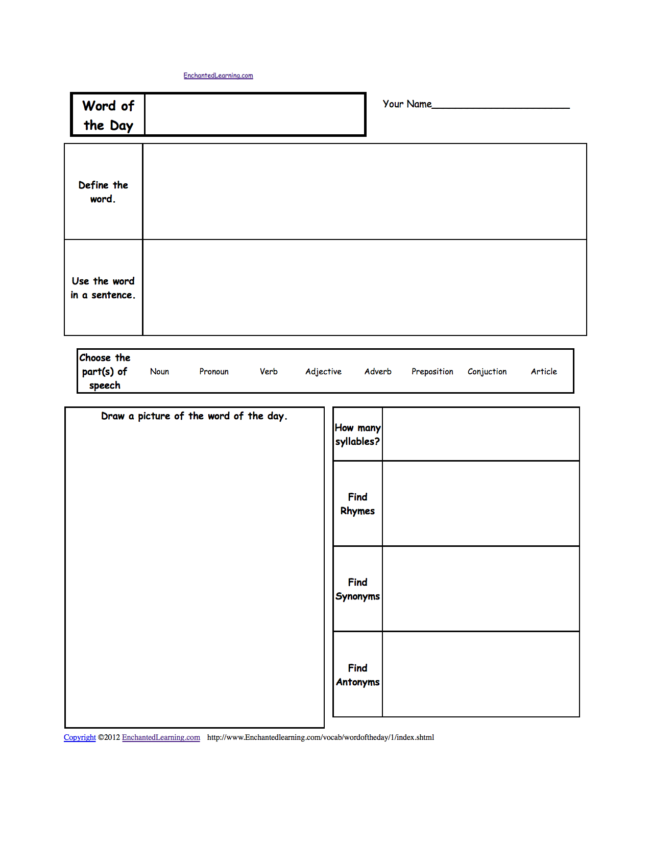 Word Liststheme: Wordbanks – Enchantedlearning Within Vocabulary Words Worksheet Template