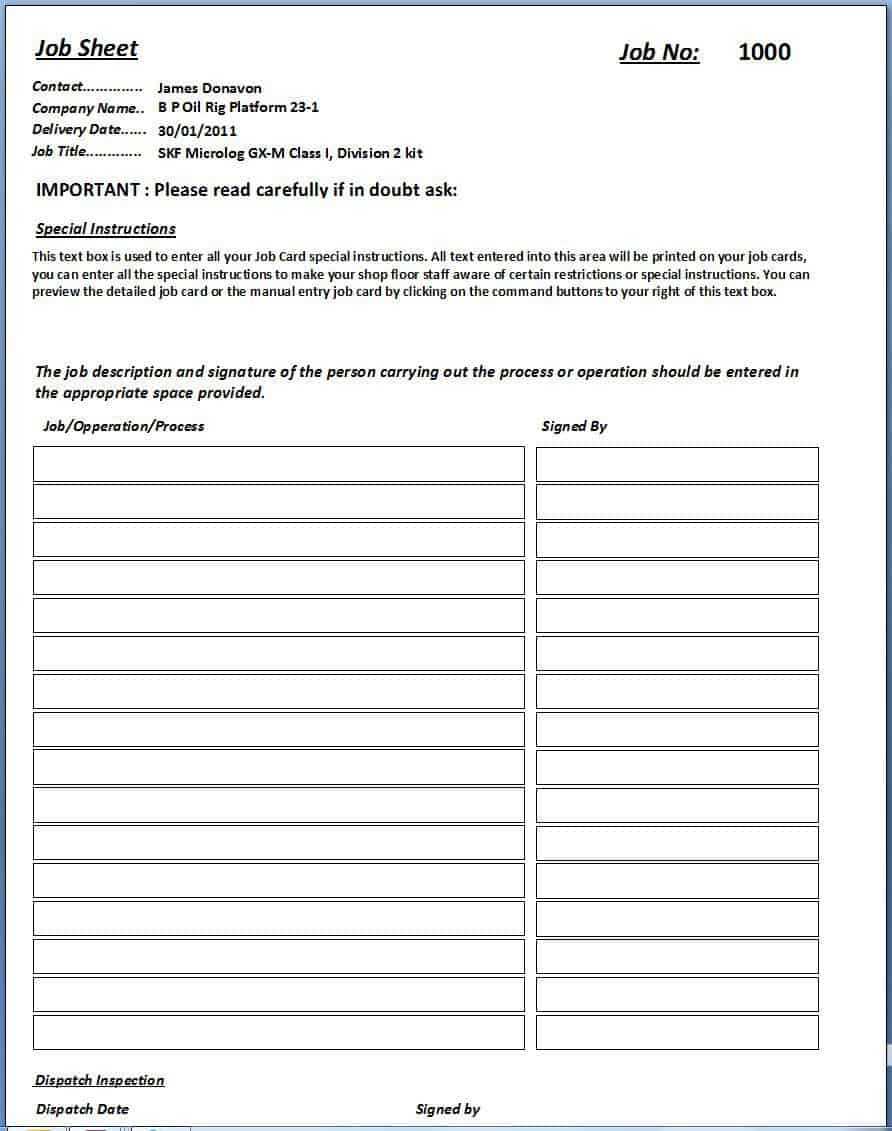 Workshop Job Card Template ] – Daily Job Card Template Pertaining To Sample Job Cards Templates