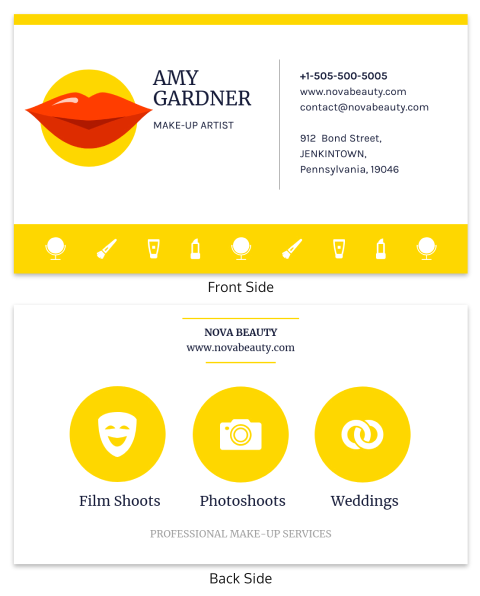 Yellow Makeup Artist Business Card Template Intended For Dog Grooming Record Card Template